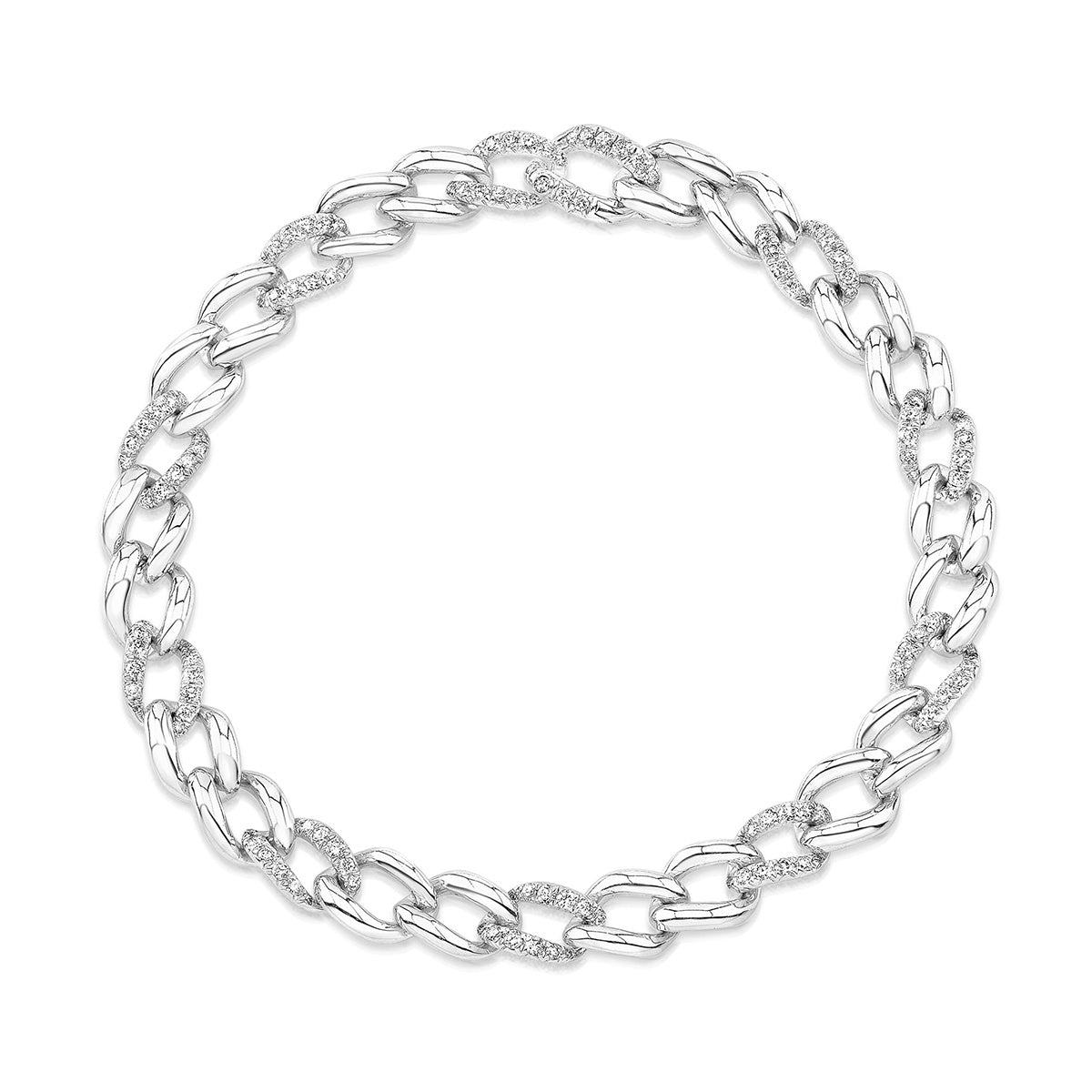 JustDesi 9/10 ct. tw. Diamond Alternating Pave Curb Link Bracelet in 14K White Gold