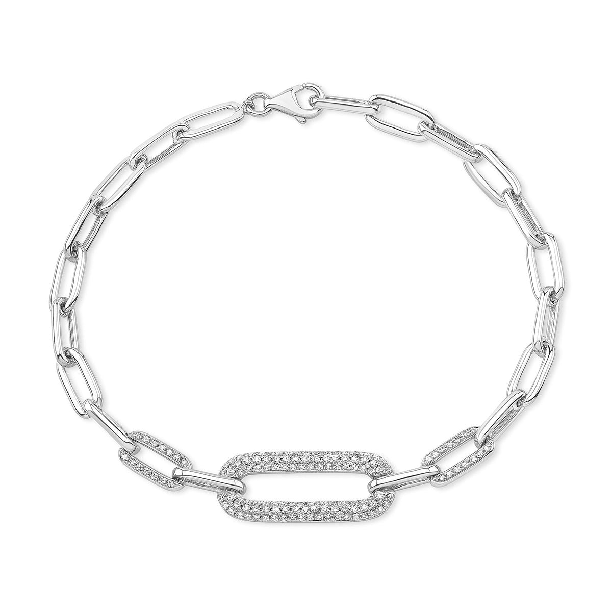 JustDesi 1/2 ct. tw. Diamond Three Station Paperclip Chain Bracelet in 14K White Gold