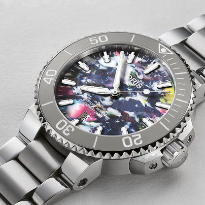 Oris Aquis Date Upcycle Automatic Stainless Steel Watch with 41.5mm Case & Multicolor Dial front view