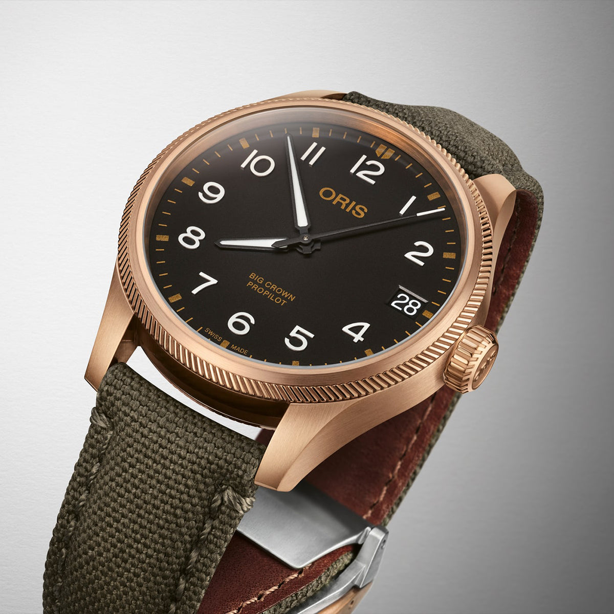 automatic oris watch black dial green strap styled