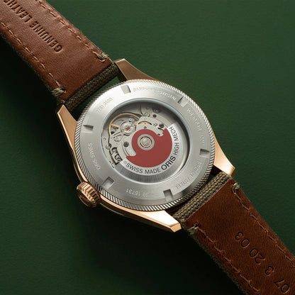 automatic oris watch black dial green strap styled