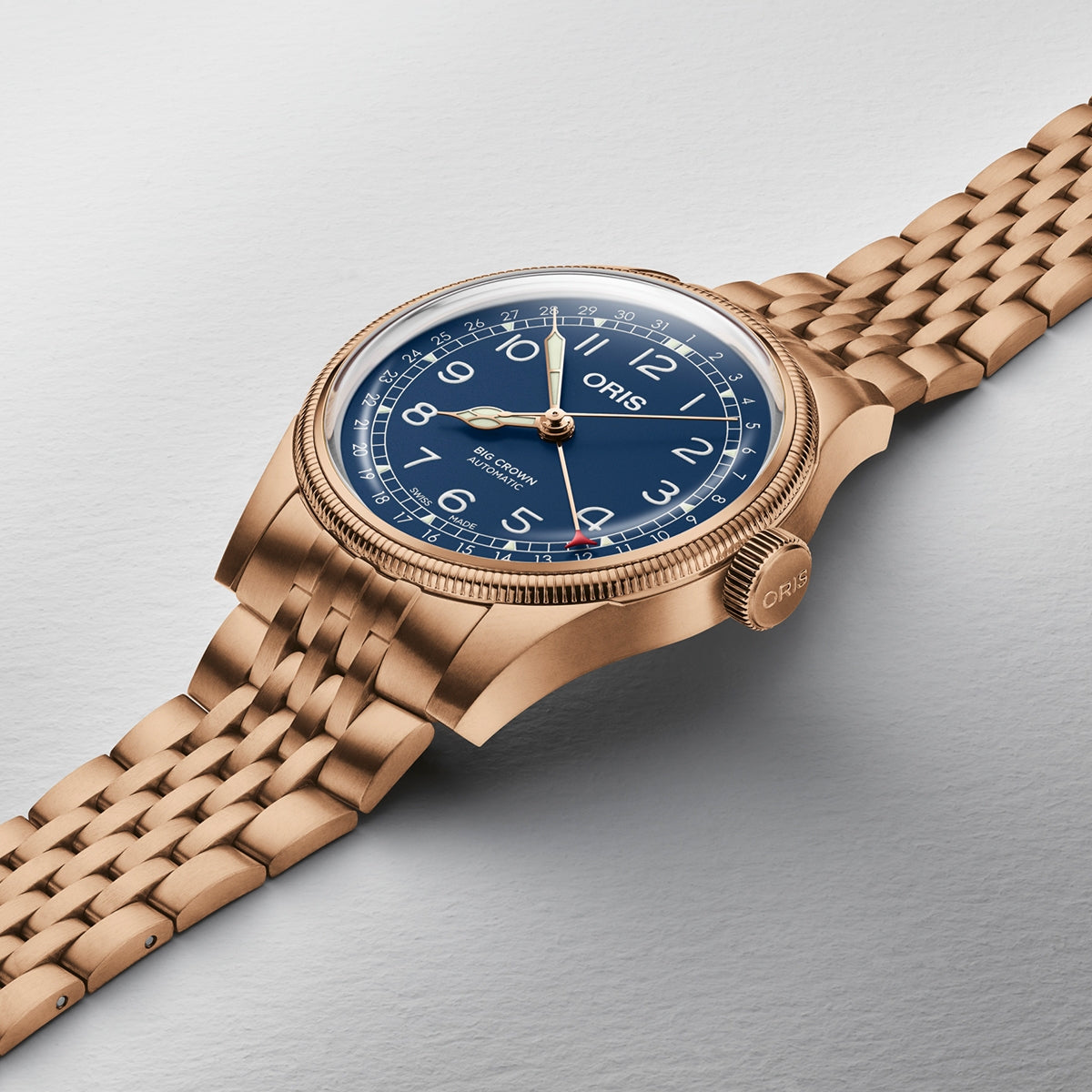 Oris Men's Big Crown Pointer Date Automatic Bronze Watch with Blue Dial front view