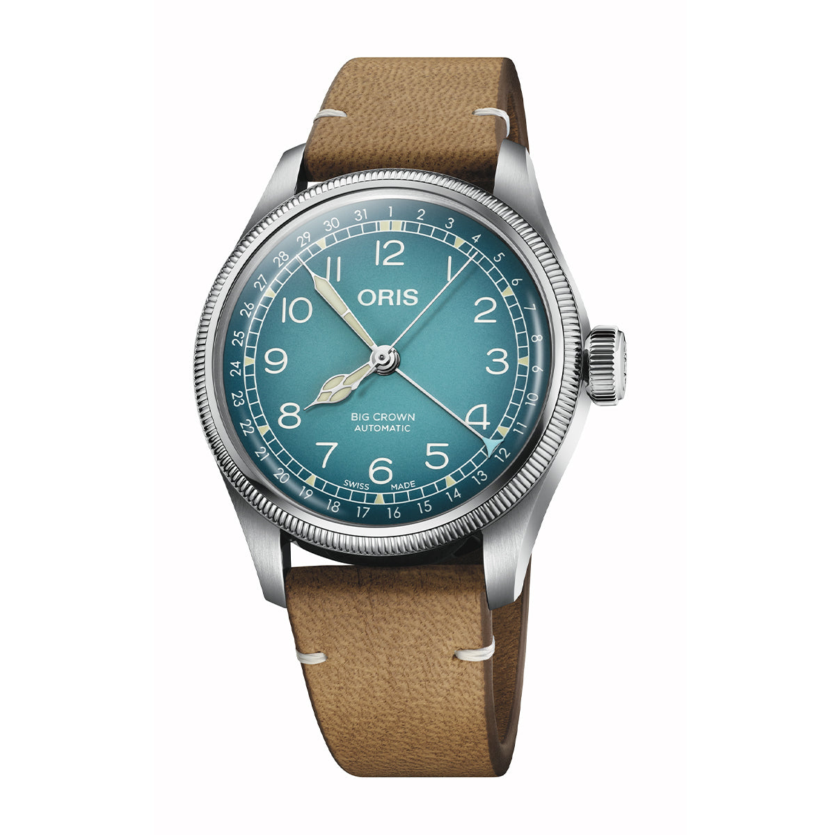 blue dial leather strap automatic oris watch