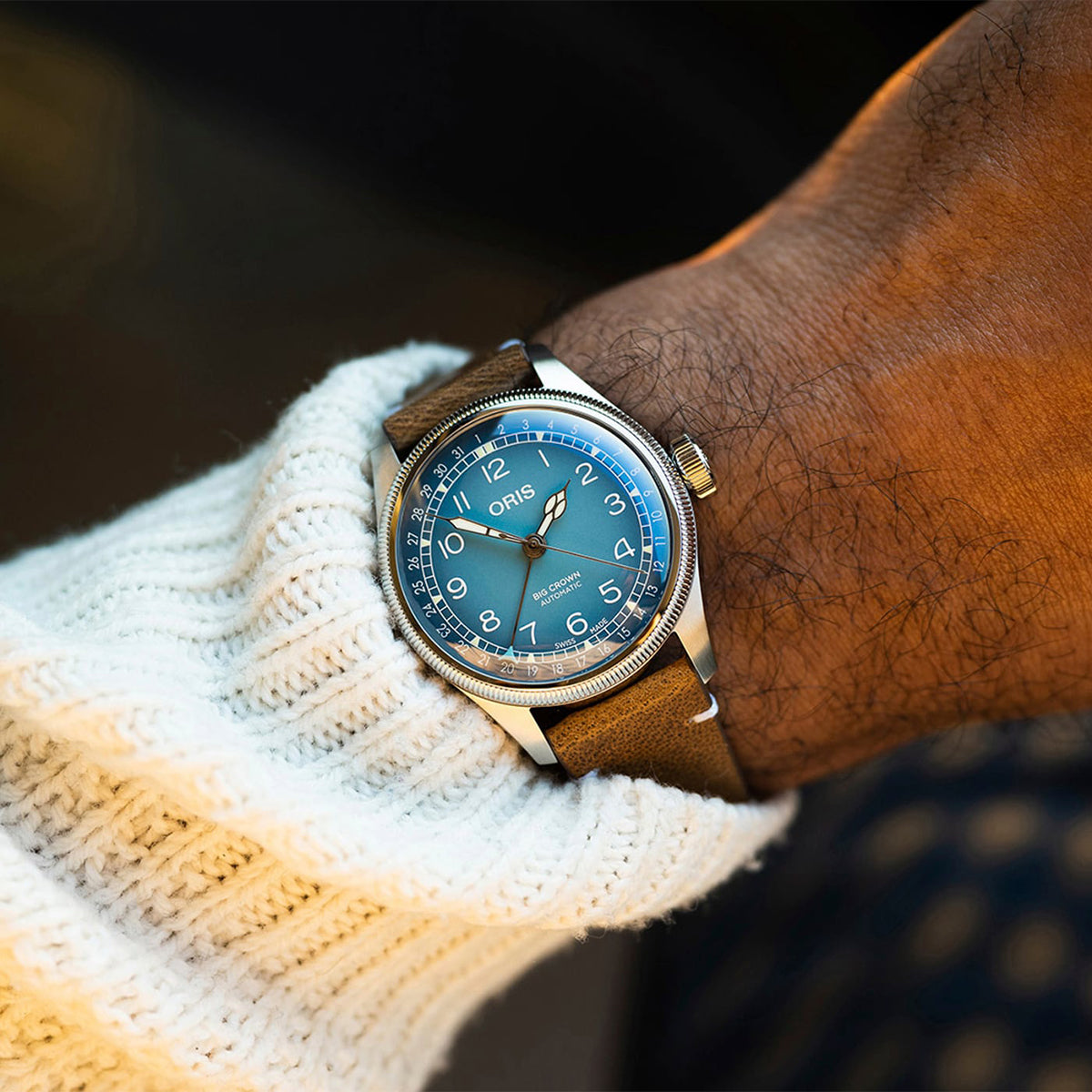 blue dial leather strap automatic oris watch model