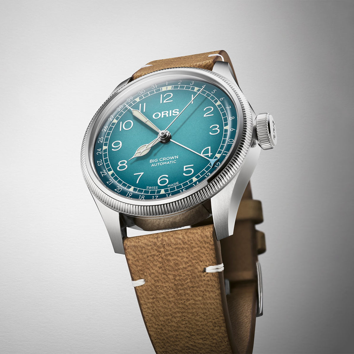 blue dial leather strap automatic oris watch styled