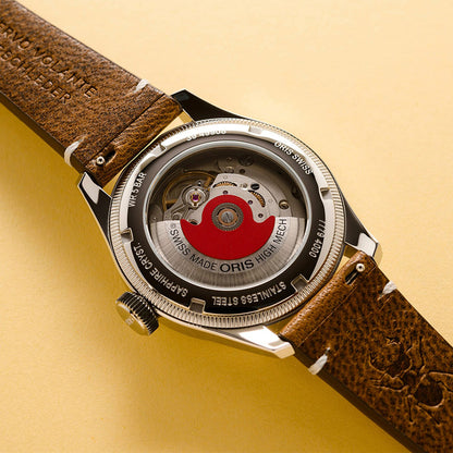 blue dial leather strap automatic oris watch styled
