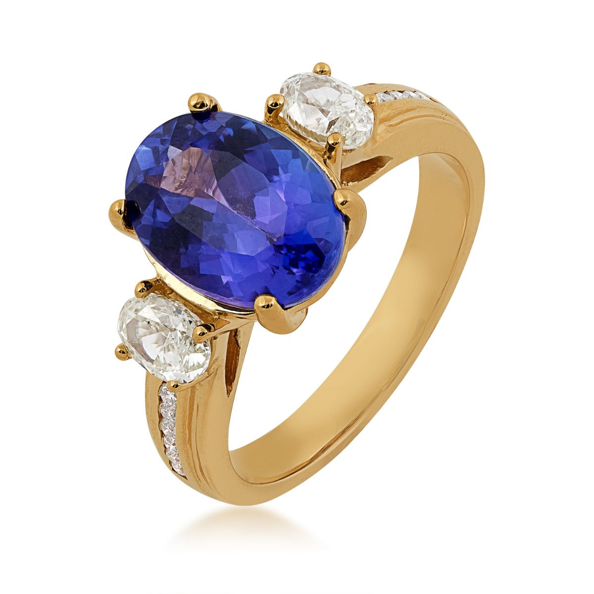 Oval Tanzanite & 7/8 ct. tw. Yellow & White Diamond Ring in 14K Yellow Gold front view