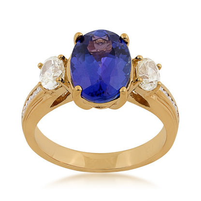 Oval Tanzanite & 7/8 ct. tw. Yellow & White Diamond Ring in 14K Yellow Gold
