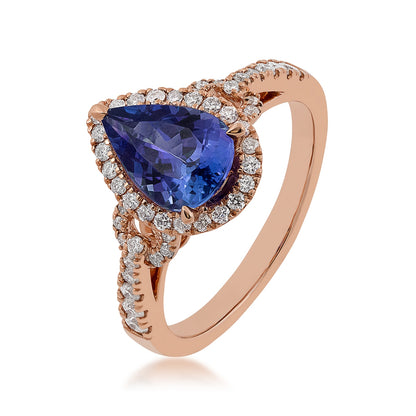 Pear Tanzanite & 1/2 ct. tw. Diamond Halo Ring in 14K Pink Gold front view