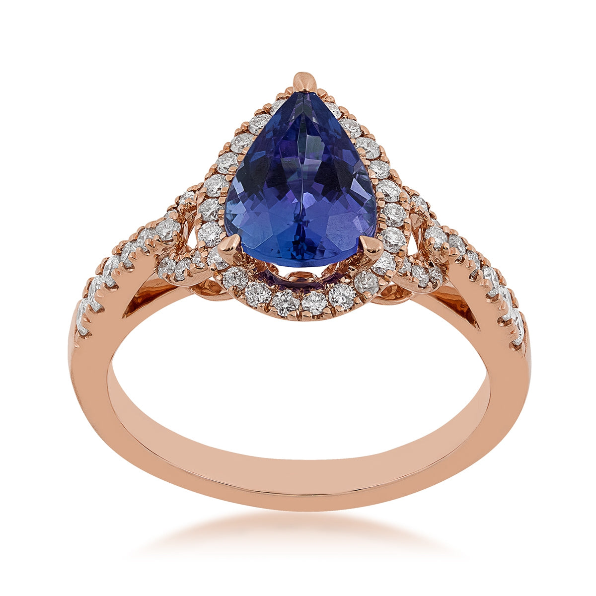 Pear Tanzanite & 1/2 ct. tw. Diamond Halo Ring in 14K Pink Gold