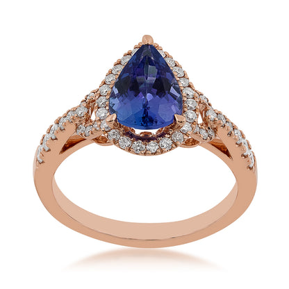 Pear Tanzanite & 1/2 ct. tw. Diamond Halo Ring in 14K Pink Gold