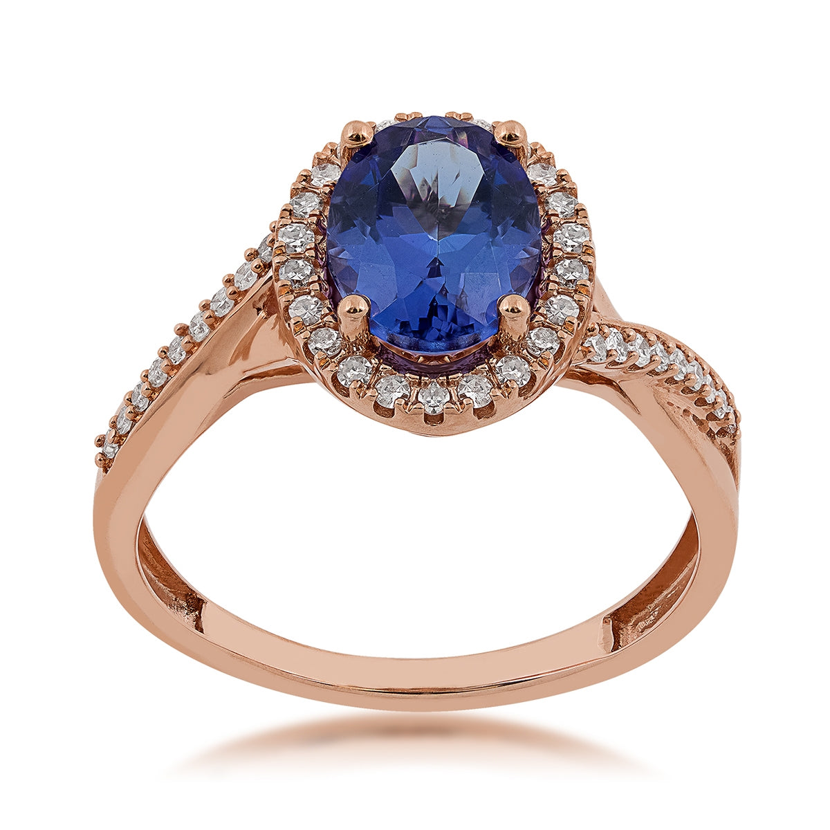 Oval Tanzanite & 1/4 ct. tw. Diamond Halo Twist Ring in 14K Pink Gold