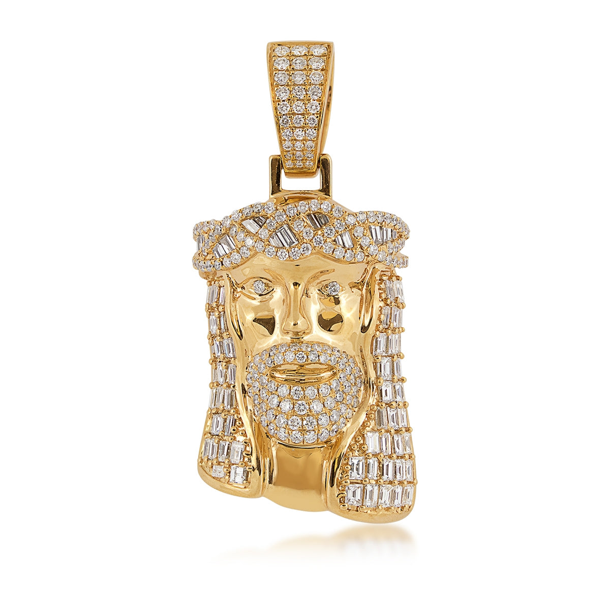 3-1/3 ct. tw. Round & Baguette Diamond Jesus Head Pendant in 14K Yellow Gold