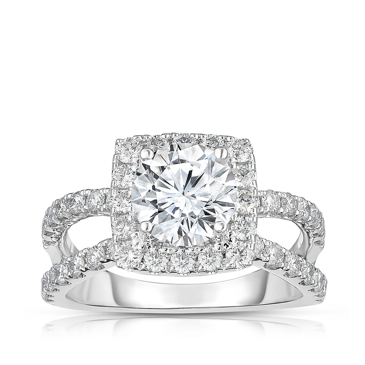 Brilliantly Yours 9/10 ct. tw. Diamond Halo Split Shank Semi-Mount Engagement Ring in 14K White Gold