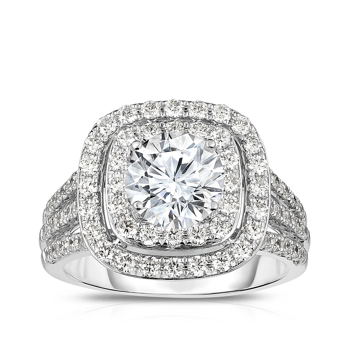 Brilliantly Yours 1-1/4 ct. tw. Diamond Double Halo Multirow Semi-Mount Engagement Ring in 14K White Gold