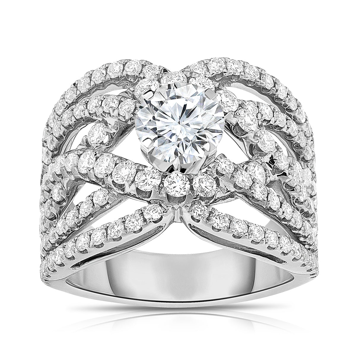 Brilliantly Yours 1-1/2 ct. tw. Diamond Multirow Crossover Semi-Mount Engagement Ring in 14K White Gold