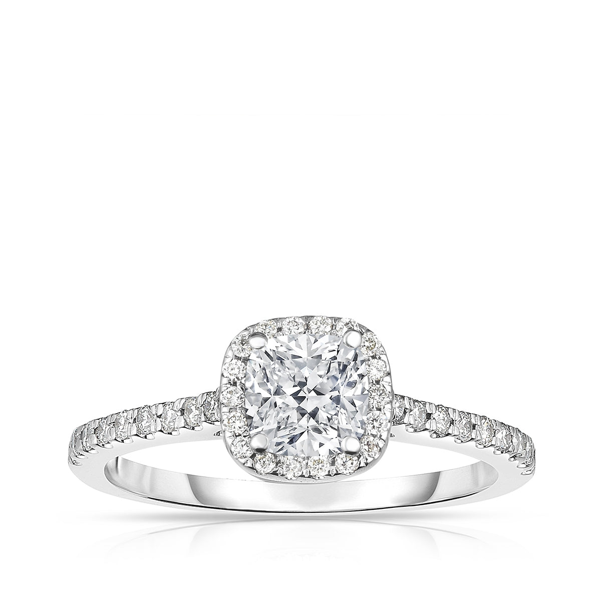 Natural 3/4 ct. tw. Cushion Diamond Halo Engagement Ring in 14K White Gold