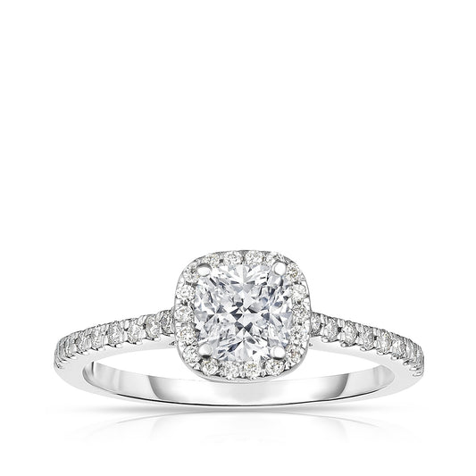 Natural 3/4 ct. tw. Cushion Diamond Halo Engagement Ring in 14K White Gold