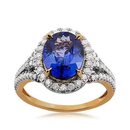 Oval Tanzanite & 1/2 ct. tw. Diamond Halo Ring in 14K Yellow Gold