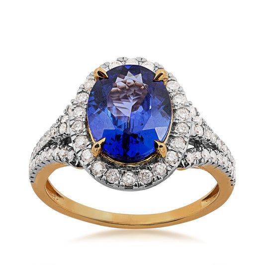Oval Tanzanite & 1/2 ct. tw. Diamond Halo Ring in 14K Yellow Gold