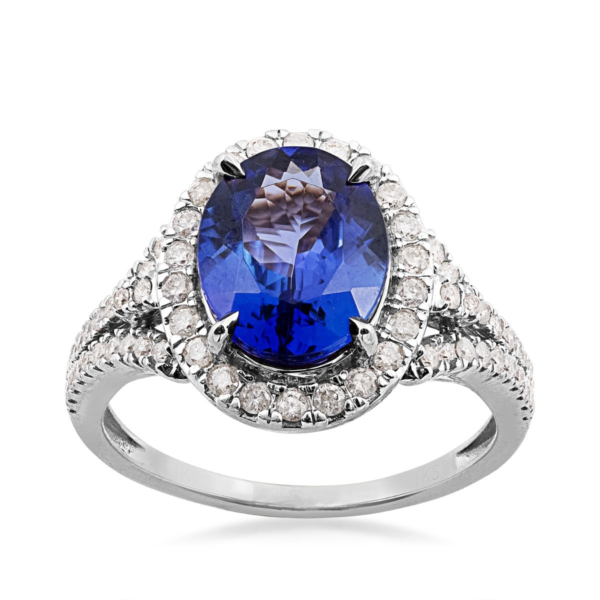 Oval Tanzanite & 1/2 ct. tw. Diamond Halo Ring in 14K White Gold