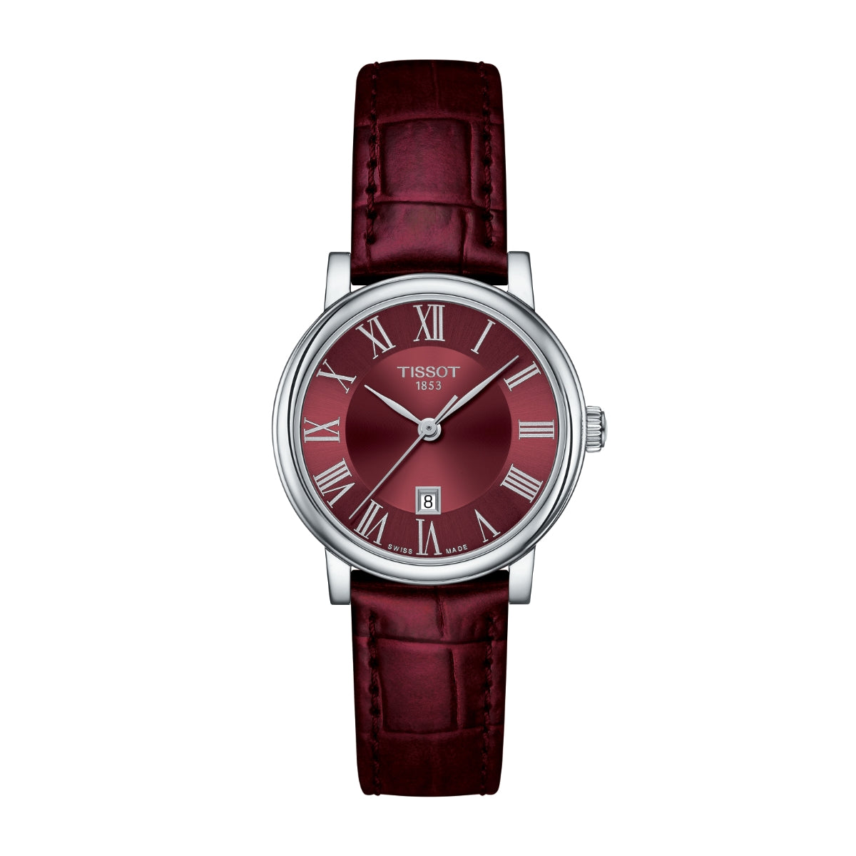 Tissot Ladies' Carson Stainless Steel Watch with Red Dial & Red Leather Strap