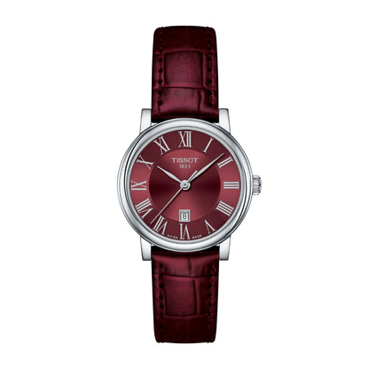 Tissot Ladies' Carson Stainless Steel Watch with Red Dial & Red Leather Strap