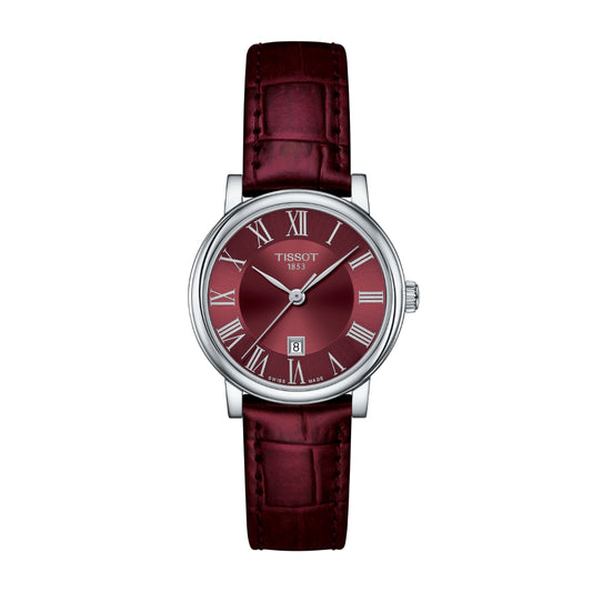 Tissot Ladies' Carson Stainless Steel Watch with Red Dial & Red Leather Strap
