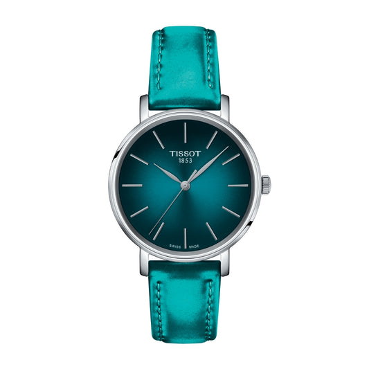 Tissot Ladies' Everytime Stainless Steel Watch with Teal Dial & Teal Synthetic Strap