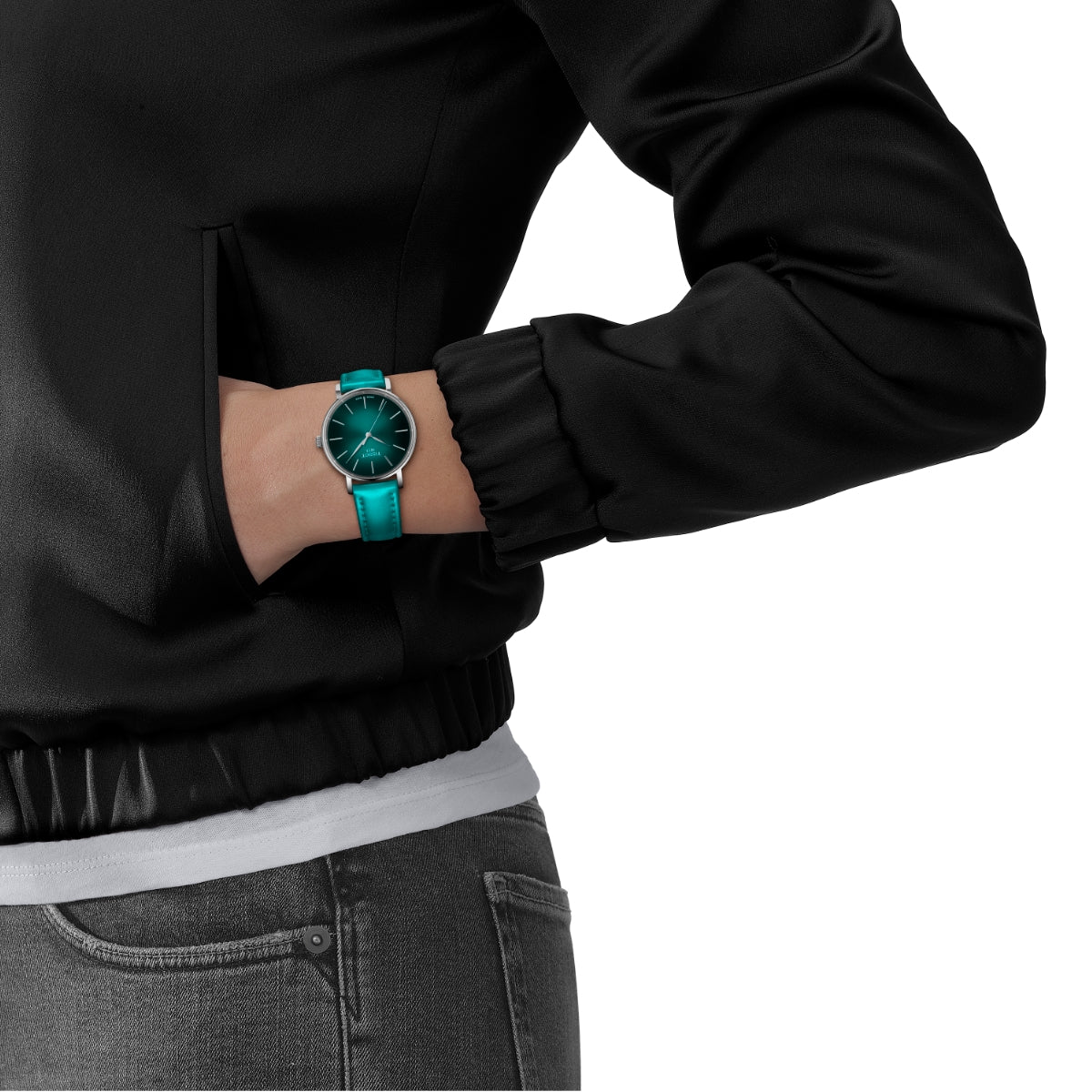 Tissot Ladies' Everytime Stainless Steel Watch with Teal Dial & Teal Synthetic Strap front view