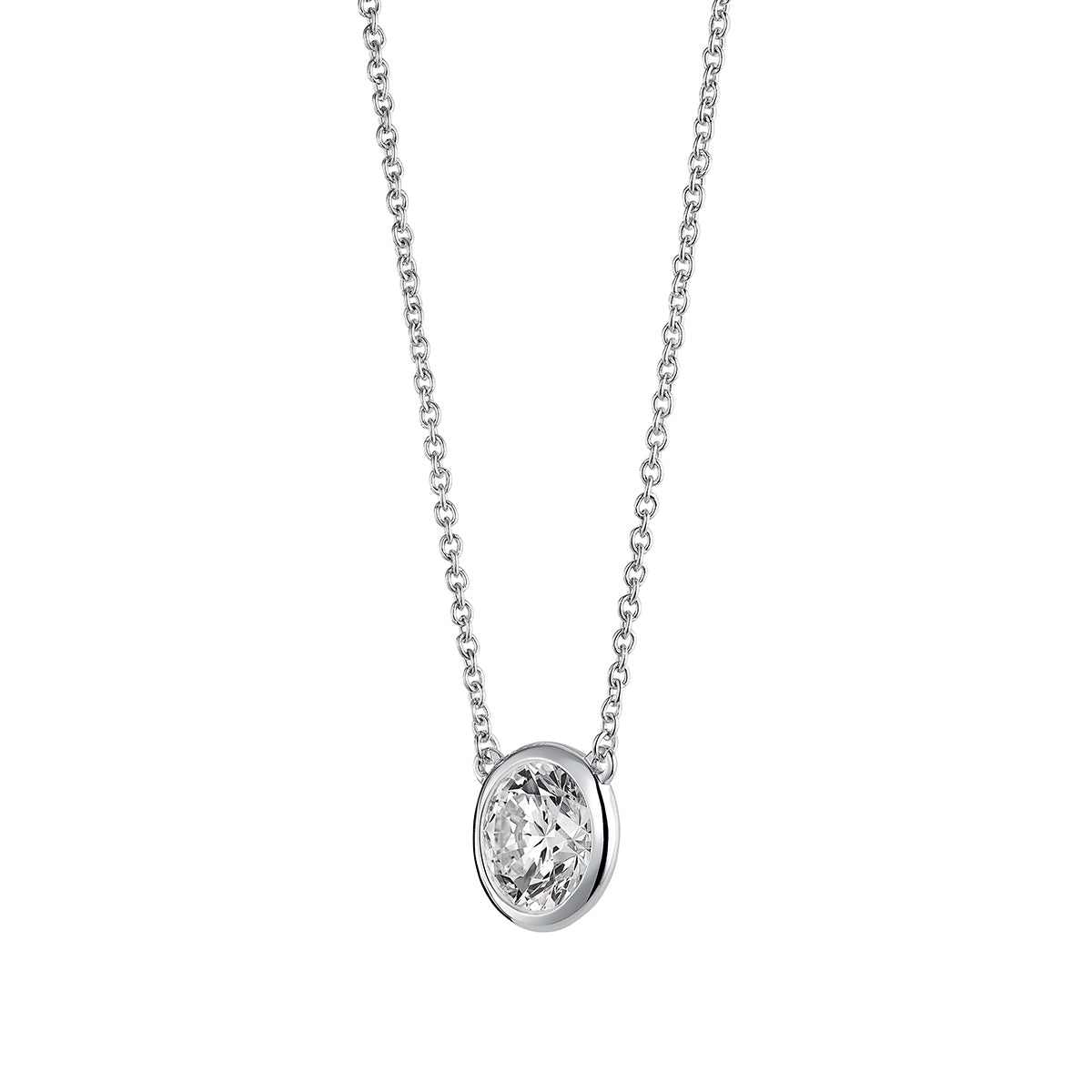 Lightbox 1 ct. tw. Lab-Grown Round Diamond Solitaire Bezel Set Necklace in 14K White Gold front view