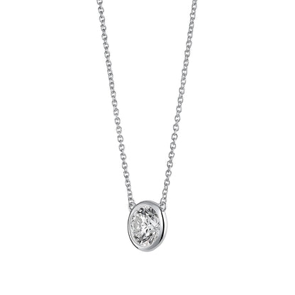 Lightbox 1 ct. tw. Lab-Grown Round Diamond Solitaire Bezel Set Necklace in 14K White Gold front view