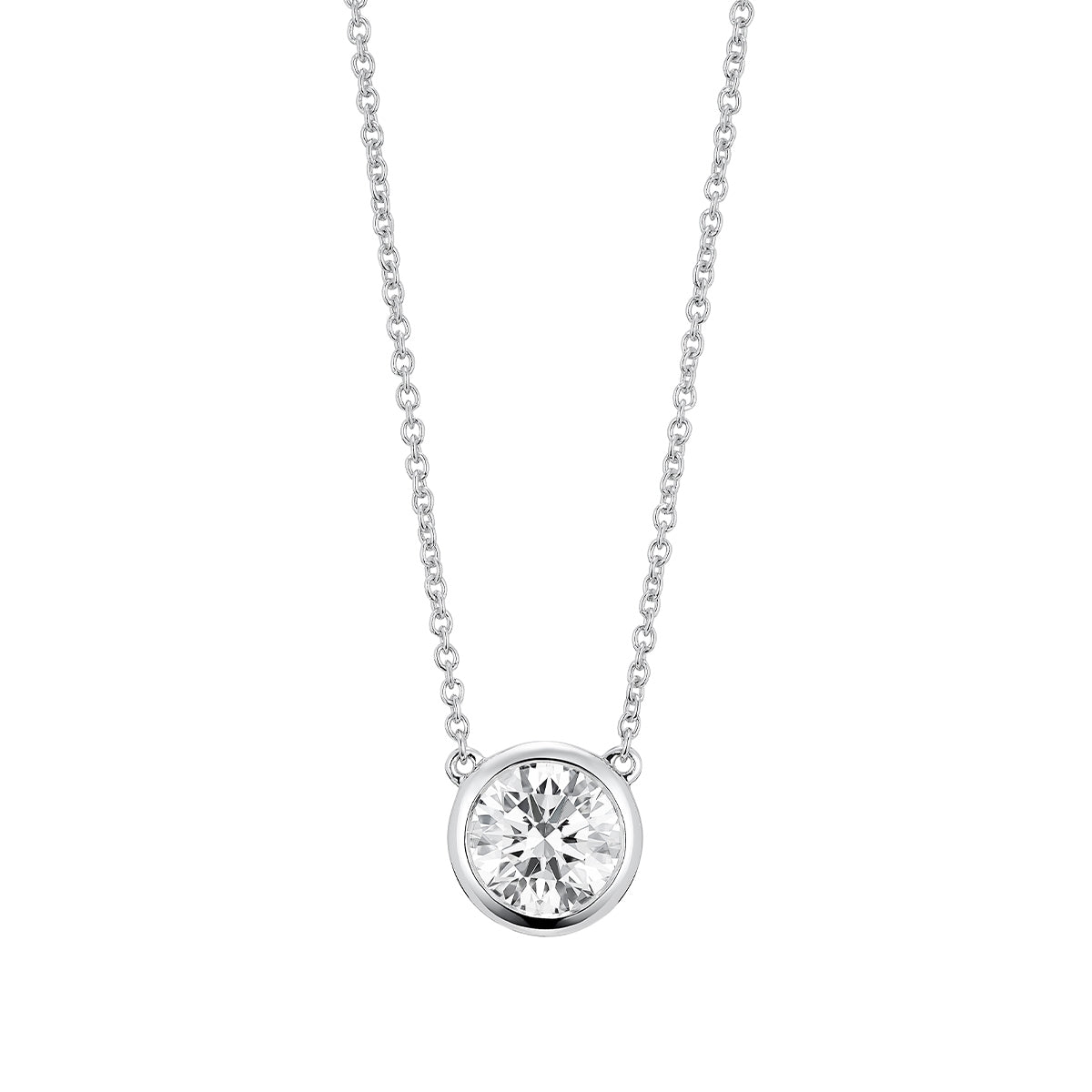 Lightbox 1 ct. tw. Lab-Grown Round Diamond Solitaire Bezel Set Necklace in 14K White Gold