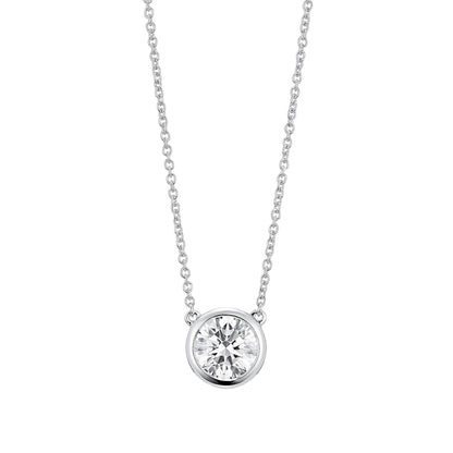 Lightbox 1 ct. tw. Lab-Grown Round Diamond Solitaire Bezel Set Necklace in 14K White Gold