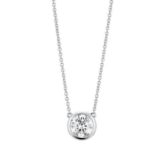 Lightbox 1 ct. tw. Lab-Grown Round Diamond Solitaire Bezel Set Necklace in 14K White Gold
