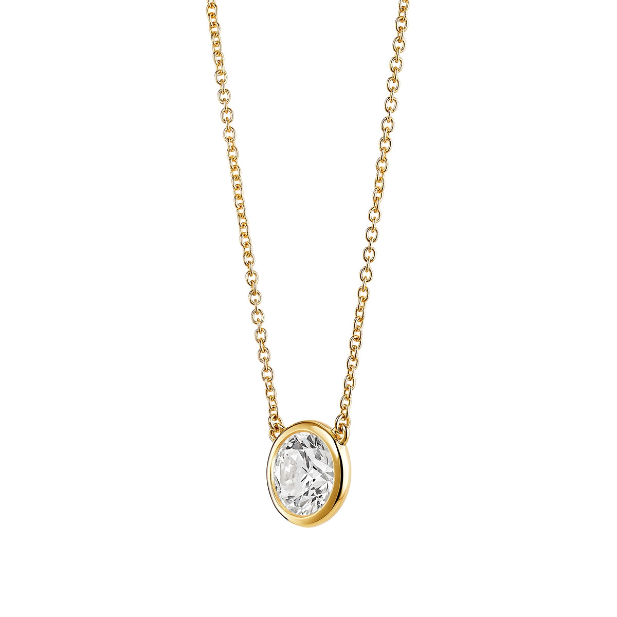 Lightbox 1 ct. tw. Lab-Grown Round Diamond Solitaire Bezel Set Necklace in 14K Yellow Gold front view