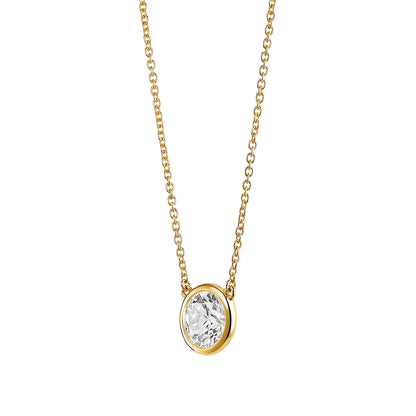 Lightbox 1 ct. tw. Lab-Grown Round Diamond Solitaire Bezel Set Necklace in 14K Yellow Gold front view