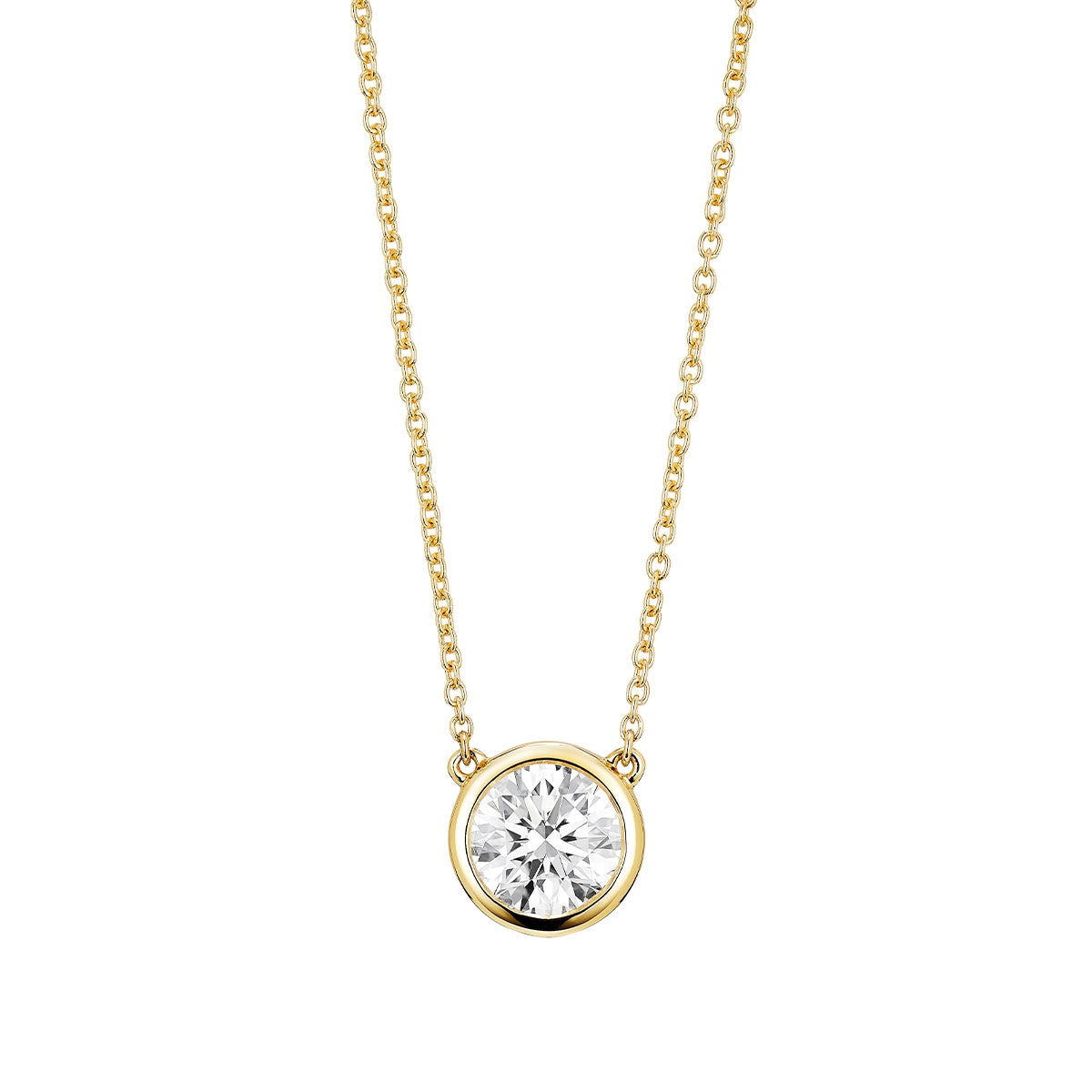 Lightbox 1 ct. tw. Lab-Grown Round Diamond Solitaire Bezel Set Necklace in 14K Yellow Gold