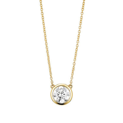 Lightbox 1 ct. tw. Lab-Grown Round Diamond Solitaire Bezel Set Necklace in 14K Yellow Gold