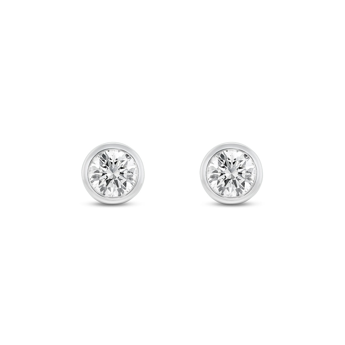 Lightbox 1 ct. tw. Lab-Grown Round Diamond Solitaire Bezel Set Earrings in 14K White Gold front view