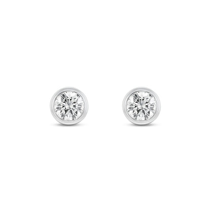 Lightbox 1 ct. tw. Lab-Grown Round Diamond Solitaire Bezel Set Earrings in 14K White Gold front view