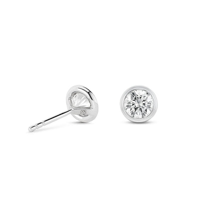 Lightbox 1 ct. tw. Lab-Grown Round Diamond Solitaire Bezel Set Earrings in 14K White Gold close-up detail