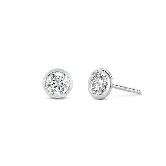 Lightbox 1 ct. tw. Lab-Grown Round Diamond Solitaire Bezel Set Earrings in 14K White Gold