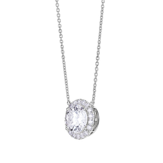 Lightbox 2 ct. tw. Lab-Grown Round Diamond Halo Necklace in 14K White Gold front view