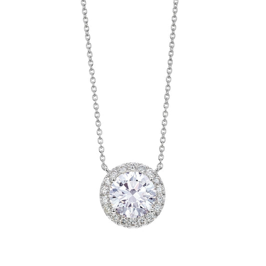 Lightbox 2 ct. tw. Lab-Grown Round Diamond Halo Necklace in 14K White Gold