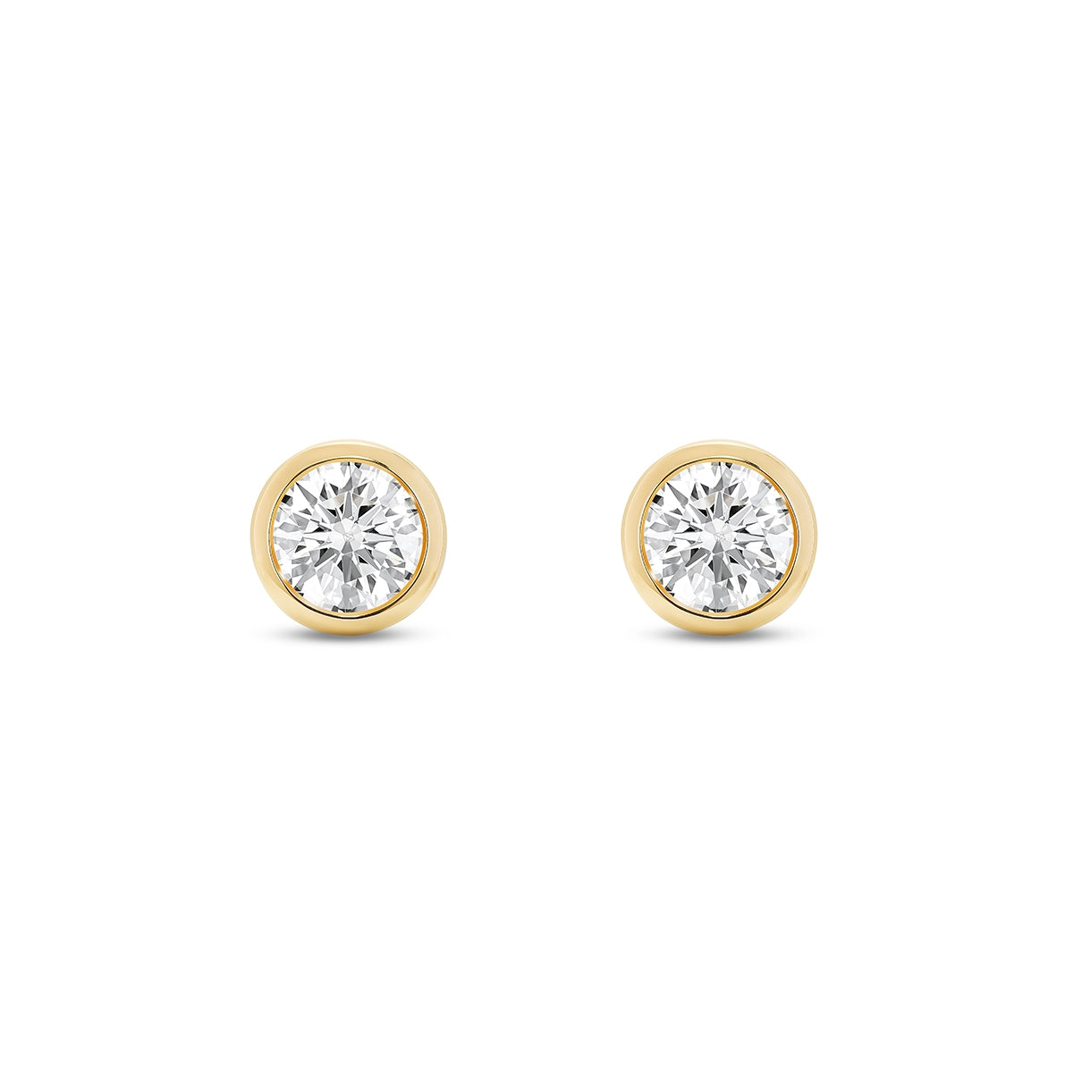 Lightbox 1 ct. tw. Lab-Grown Round Diamond Solitaire Bezel Set Earrings in 14K Yellow Gold front view