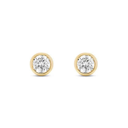 Lightbox 1 ct. tw. Lab-Grown Round Diamond Solitaire Bezel Set Earrings in 14K Yellow Gold front view
