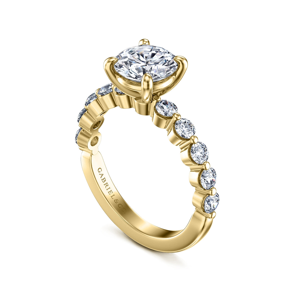 Gabriel & Co. 3/4 ct. tw. Diamond Shared Prong Round Semi-Mount Engagement Ring in 14K Yellow Gold front view