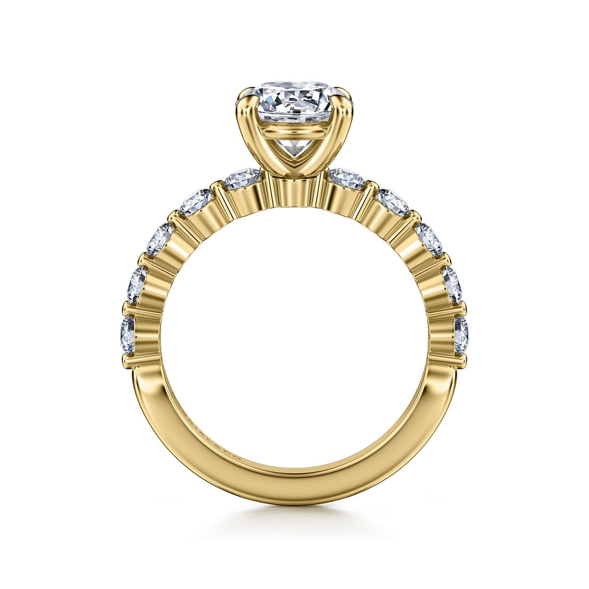 Gabriel & Co. 3/4 ct. tw. Diamond Shared Prong Round Semi-Mount Engagement Ring in 14K Yellow Gold close-up detail