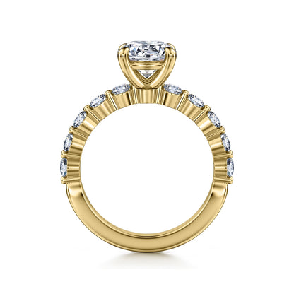 Gabriel & Co. 3/4 ct. tw. Diamond Shared Prong Round Semi-Mount Engagement Ring in 14K Yellow Gold close-up detail